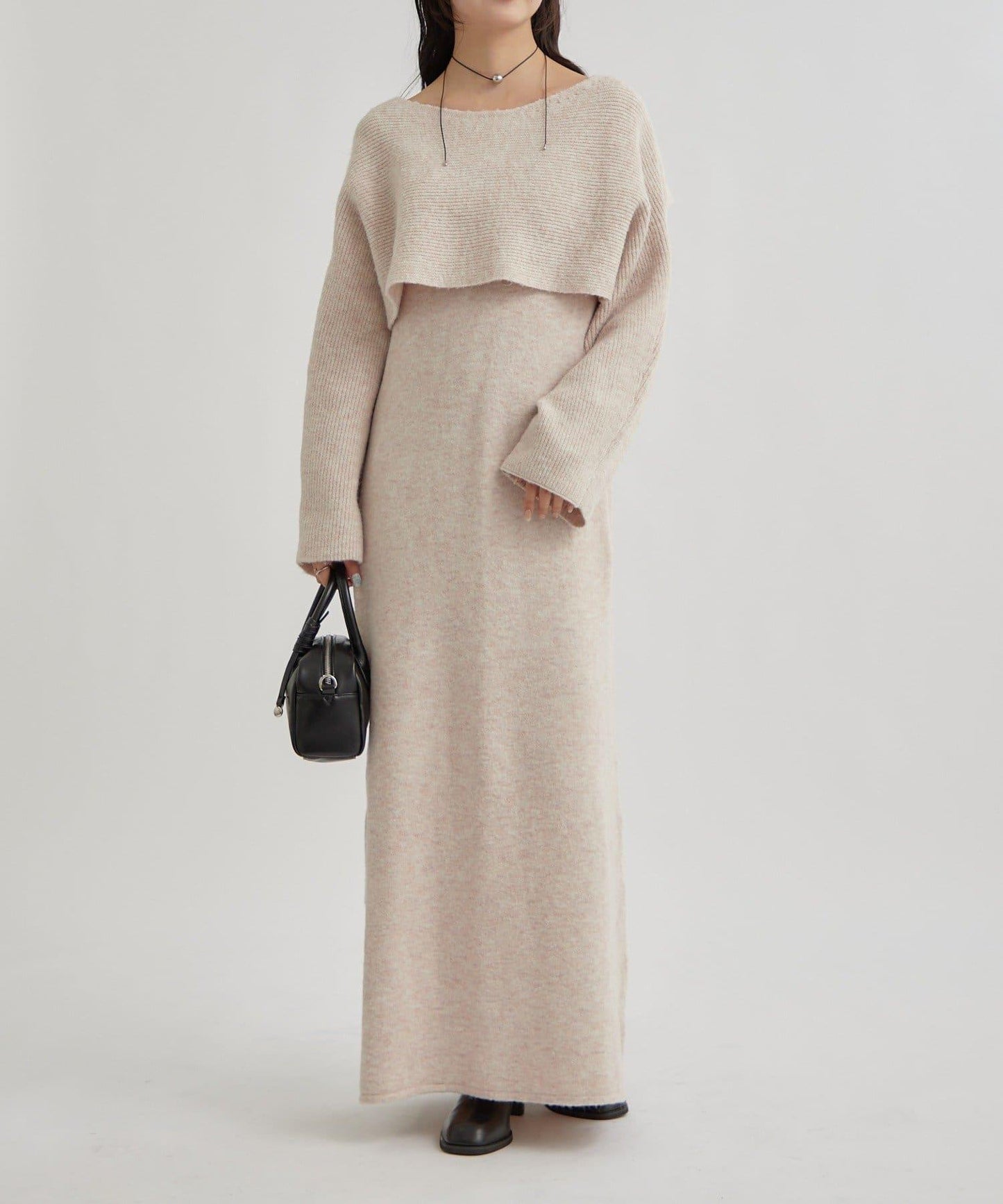 交叉針織連衣裙