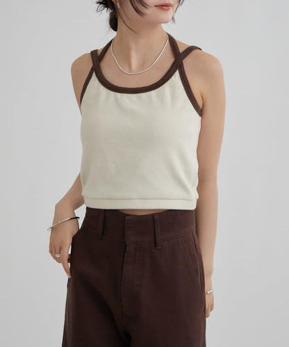 帶胸墊拼色吊帶背心