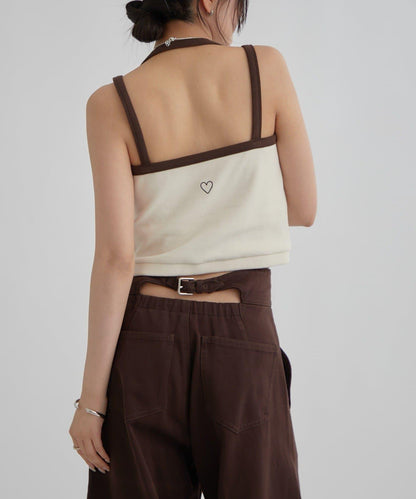 帶胸墊拼色吊帶背心