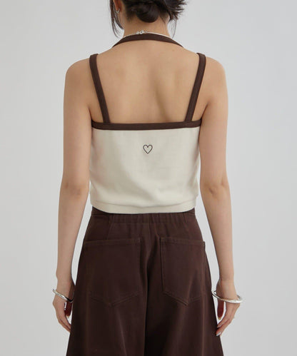 帶胸墊拼色吊帶背心