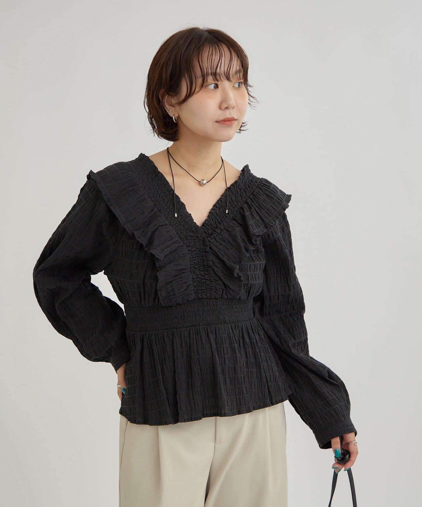 【mystic】方領褶皺襯衫