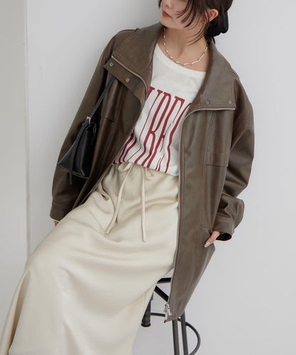 抽繩仿皮夾克