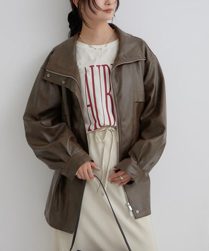 抽繩仿皮夾克