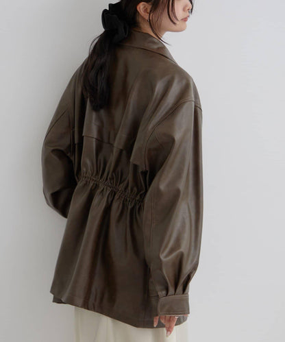 抽繩仿皮夾克