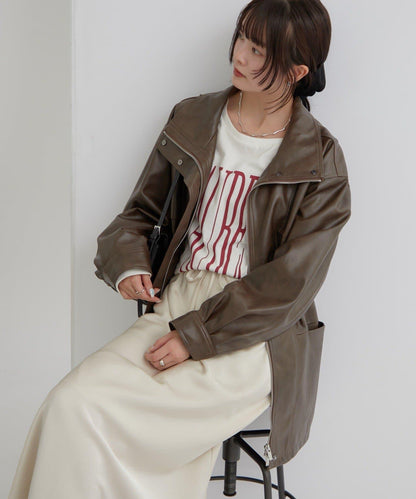 抽繩仿皮夾克