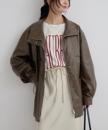 抽繩仿皮夾克