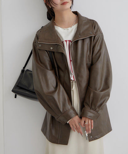 抽繩仿皮夾克