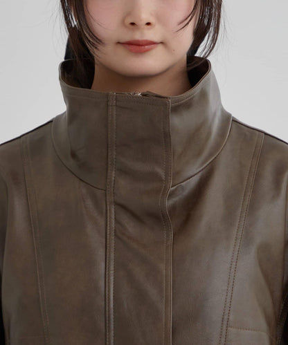抽繩仿皮夾克