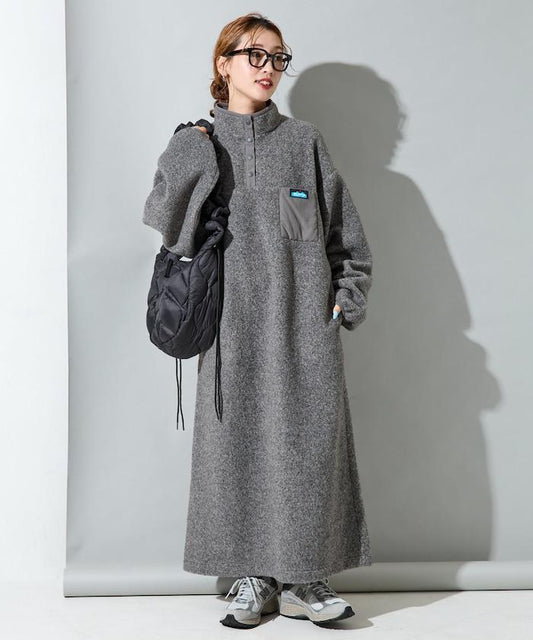 羊羔絨紐扣連衣裙【限定展開】