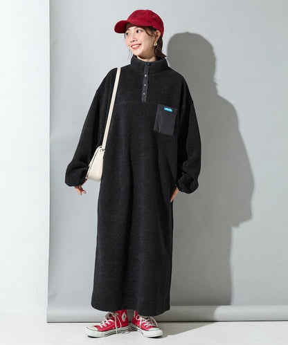 羊羔絨紐扣連衣裙【限定展開】