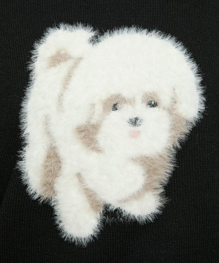 羽毛狗狗提花針織套頭衫