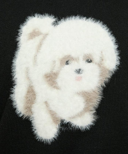 羽毛狗狗提花針織套頭衫