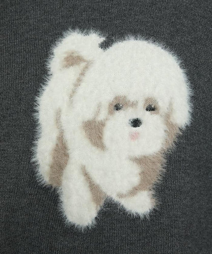 羽毛狗狗提花針織套頭衫