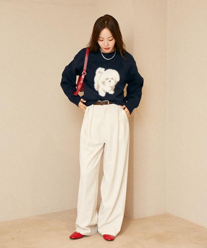 羽毛狗狗提花針織套頭衫