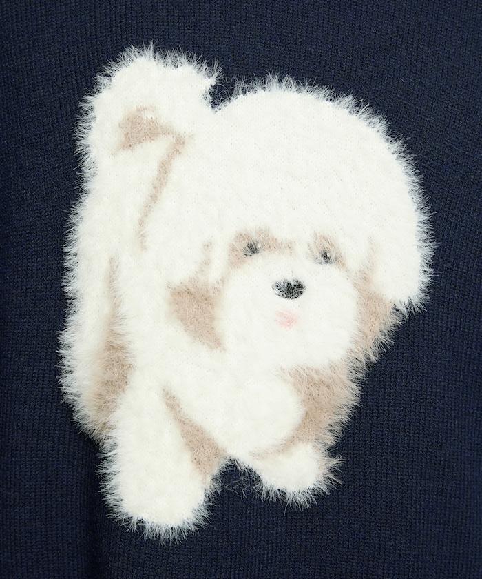 羽毛狗狗提花針織套頭衫