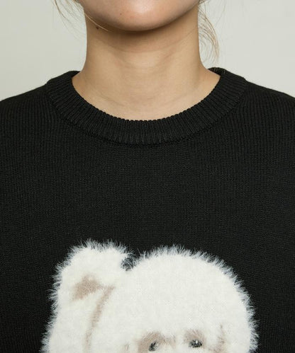 羽毛狗狗提花針織套頭衫