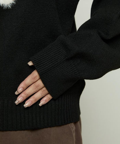 羽毛狗狗提花針織套頭衫