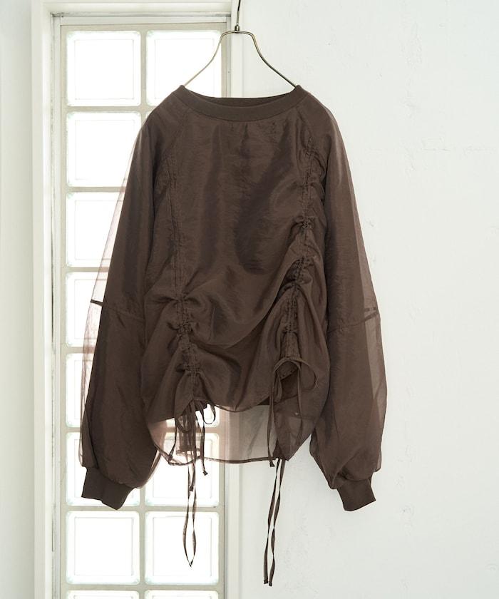 歐根紗疊層抽繩褶皺套頭衫