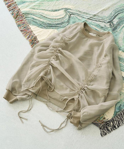 歐根紗疊層抽繩褶皺套頭衫