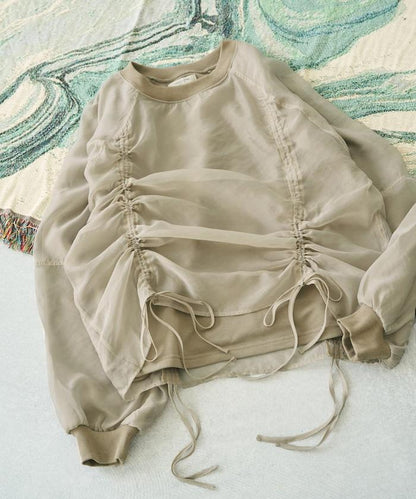 歐根紗疊層抽繩褶皺套頭衫