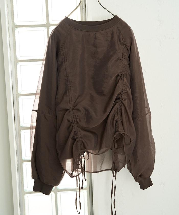 歐根紗疊層抽繩褶皺套頭衫
