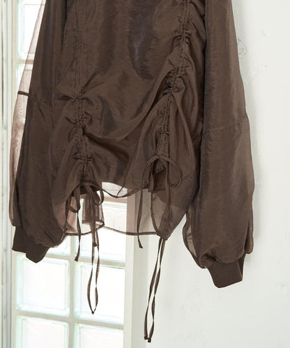 歐根紗疊層抽繩褶皺套頭衫