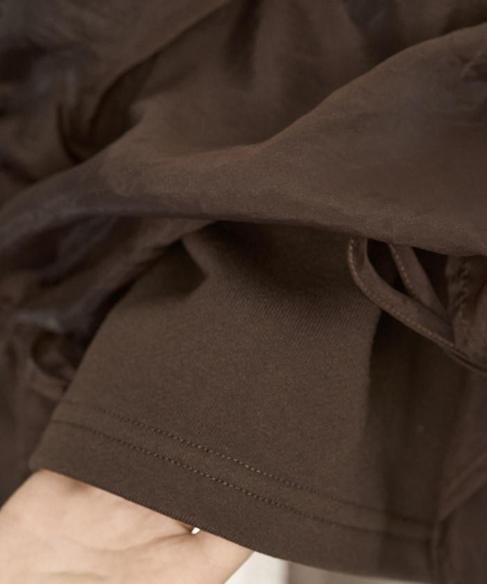 歐根紗疊層抽繩褶皺套頭衫