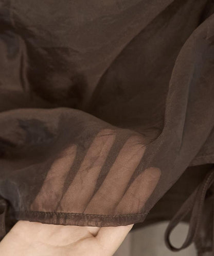 歐根紗疊層抽繩褶皺套頭衫