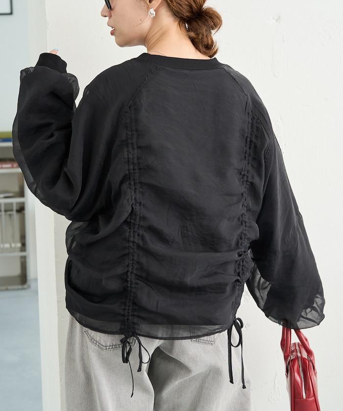 歐根紗疊層抽繩褶皺套頭衫