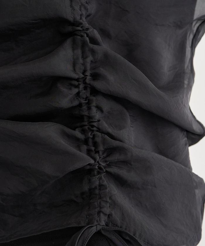 歐根紗疊層抽繩褶皺套頭衫