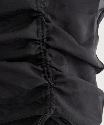 歐根紗疊層抽繩褶皺套頭衫