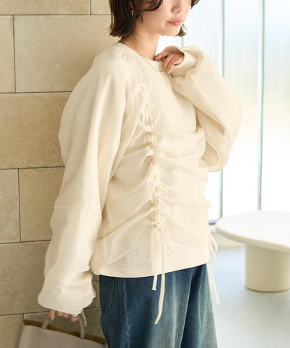 歐根紗疊層抽繩褶皺套頭衫
