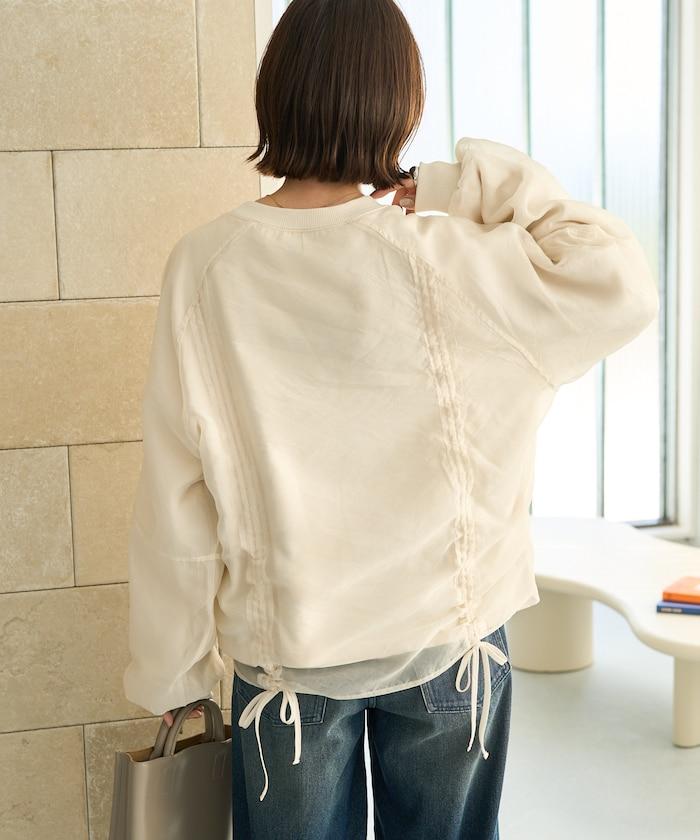 歐根紗疊層抽繩褶皺套頭衫