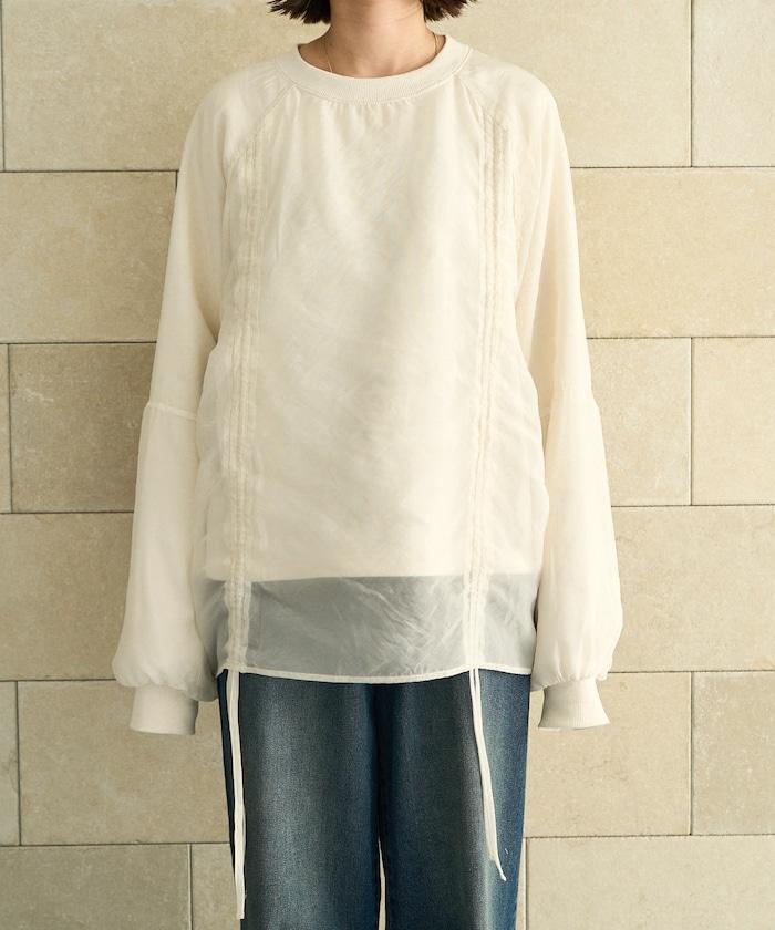 歐根紗疊層抽繩褶皺套頭衫