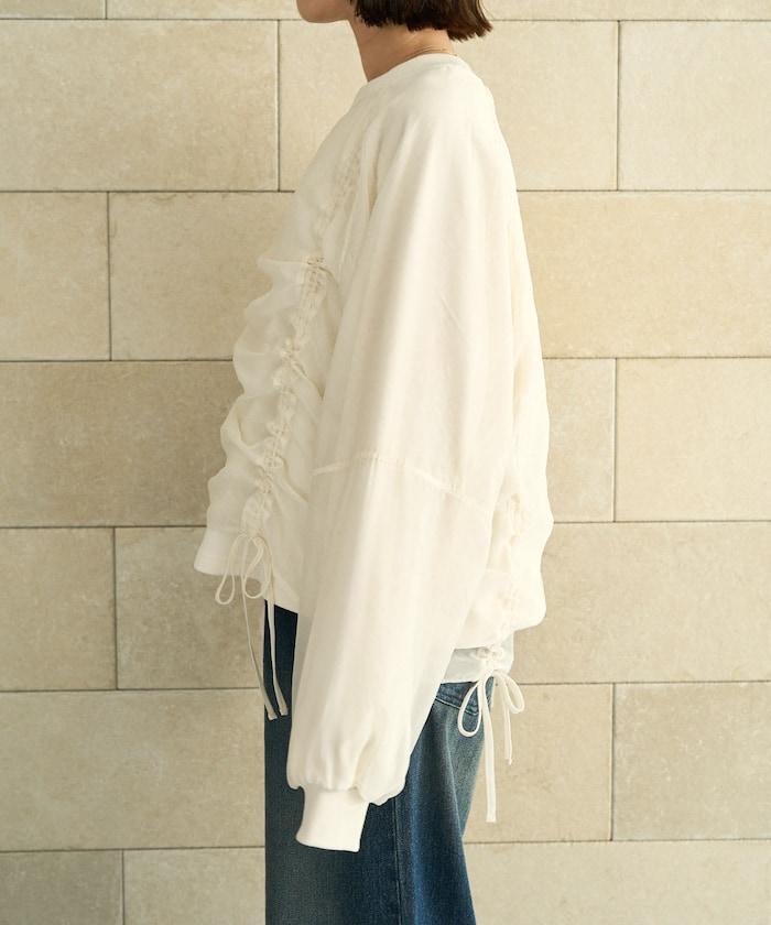 歐根紗疊層抽繩褶皺套頭衫