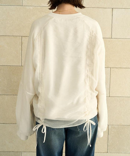 歐根紗疊層抽繩褶皺套頭衫