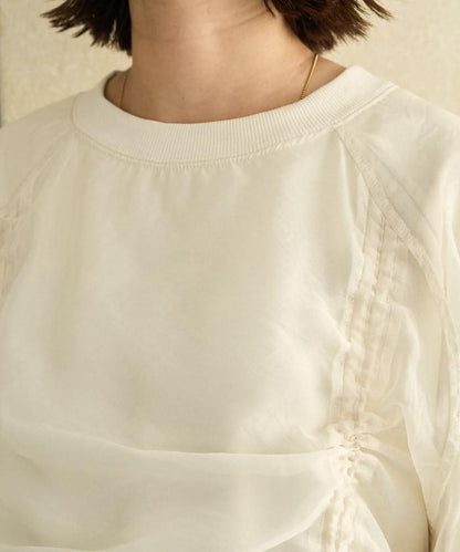 歐根紗疊層抽繩褶皺套頭衫