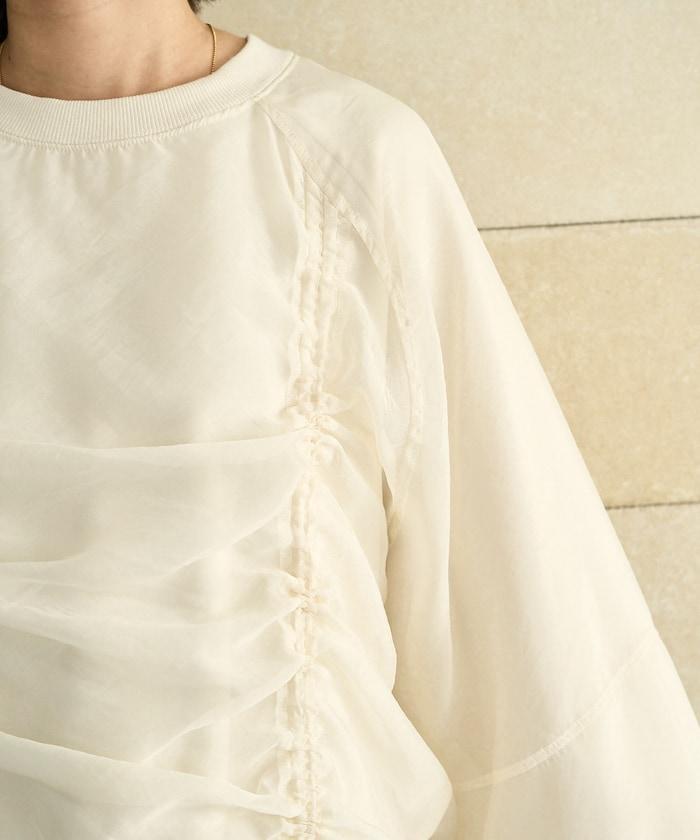 歐根紗疊層抽繩褶皺套頭衫