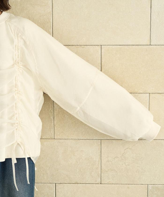 歐根紗疊層抽繩褶皺套頭衫