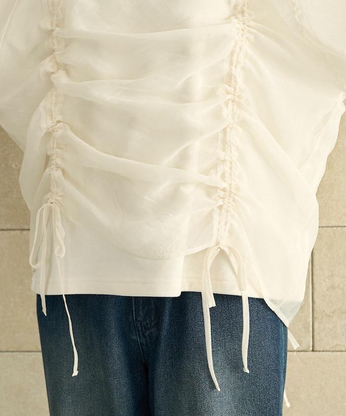 歐根紗疊層抽繩褶皺套頭衫