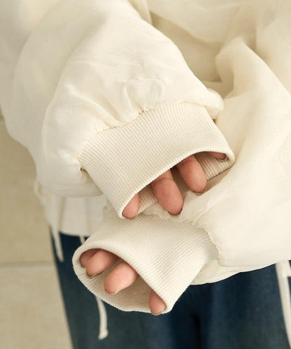 歐根紗疊層抽繩褶皺套頭衫