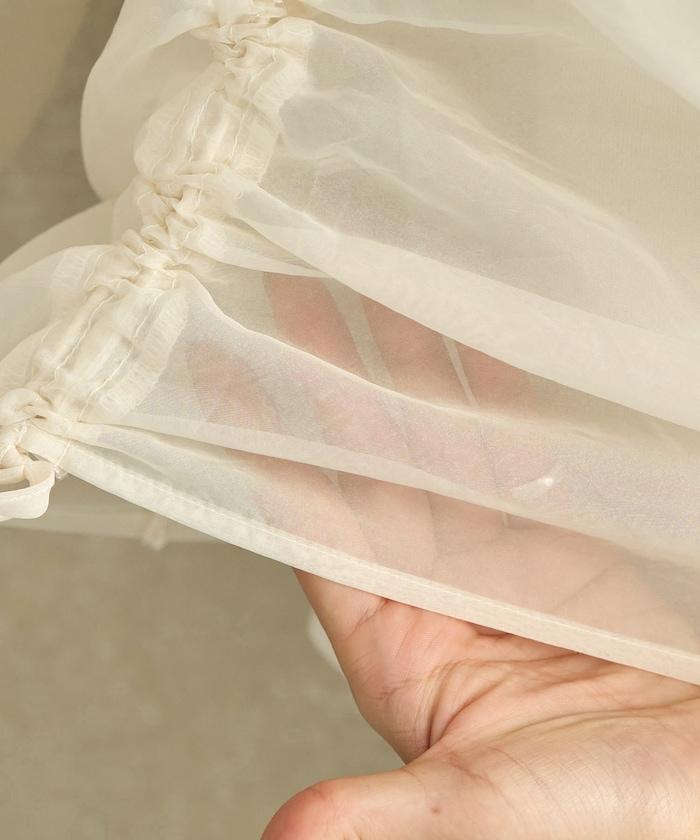 歐根紗疊層抽繩褶皺套頭衫