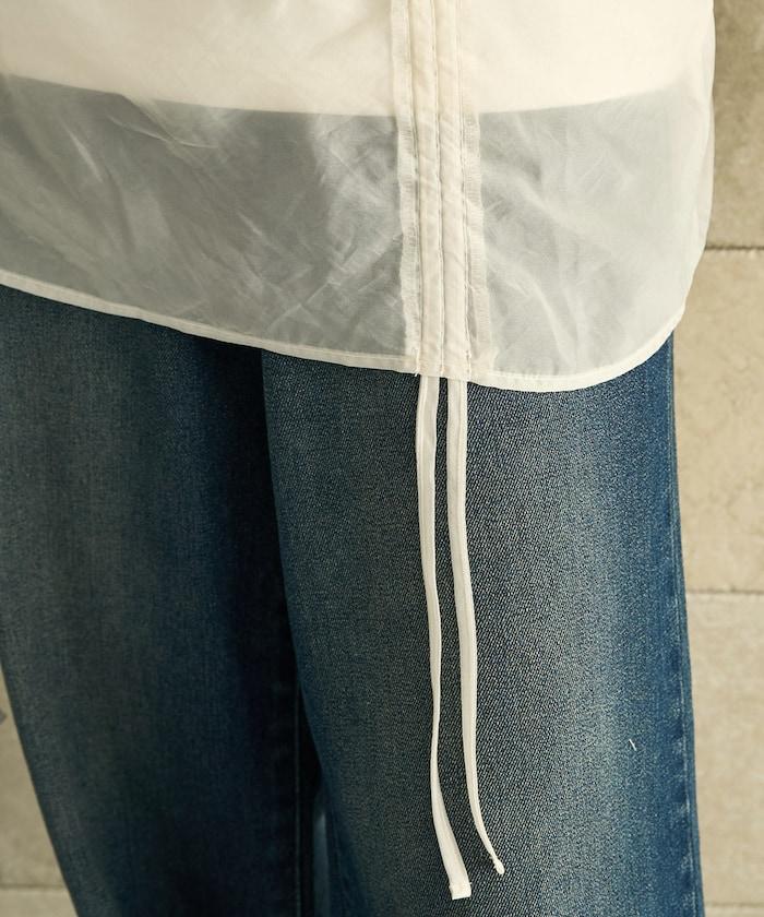 歐根紗疊層抽繩褶皺套頭衫