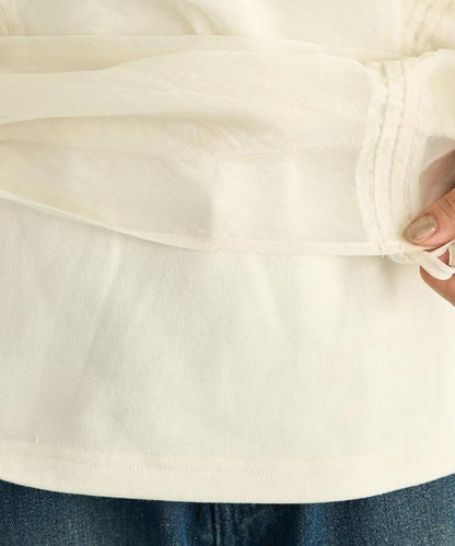 歐根紗疊層抽繩褶皺套頭衫