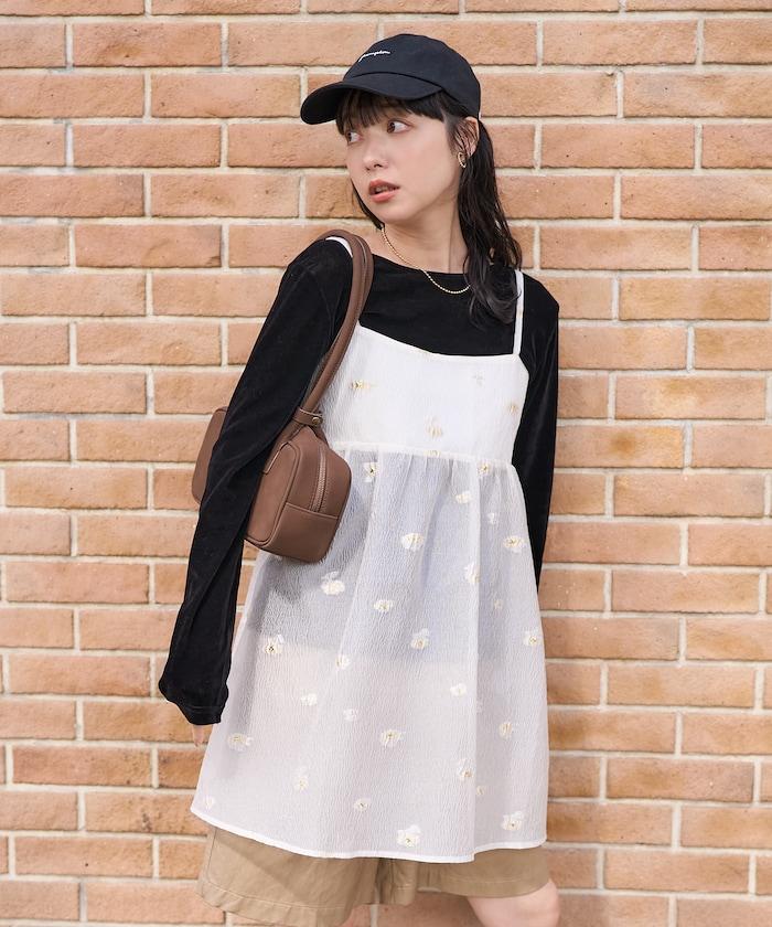 透視提花吊帶迷你連衣裙