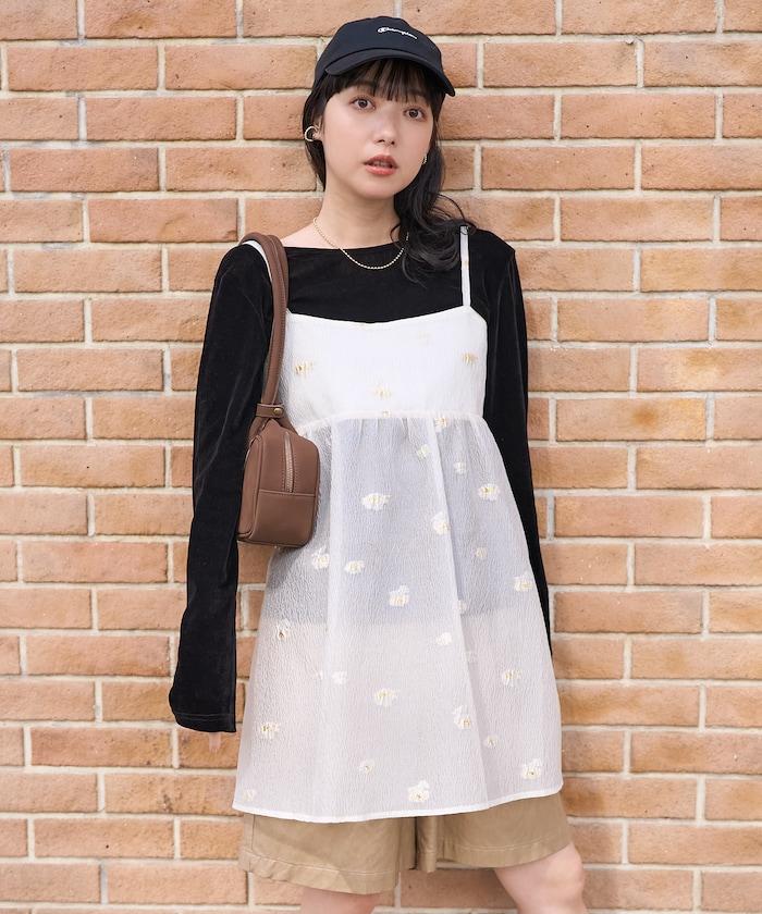 透視提花吊帶迷你連衣裙