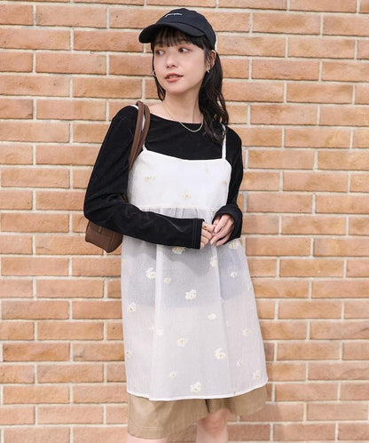 透視提花吊帶迷你連衣裙