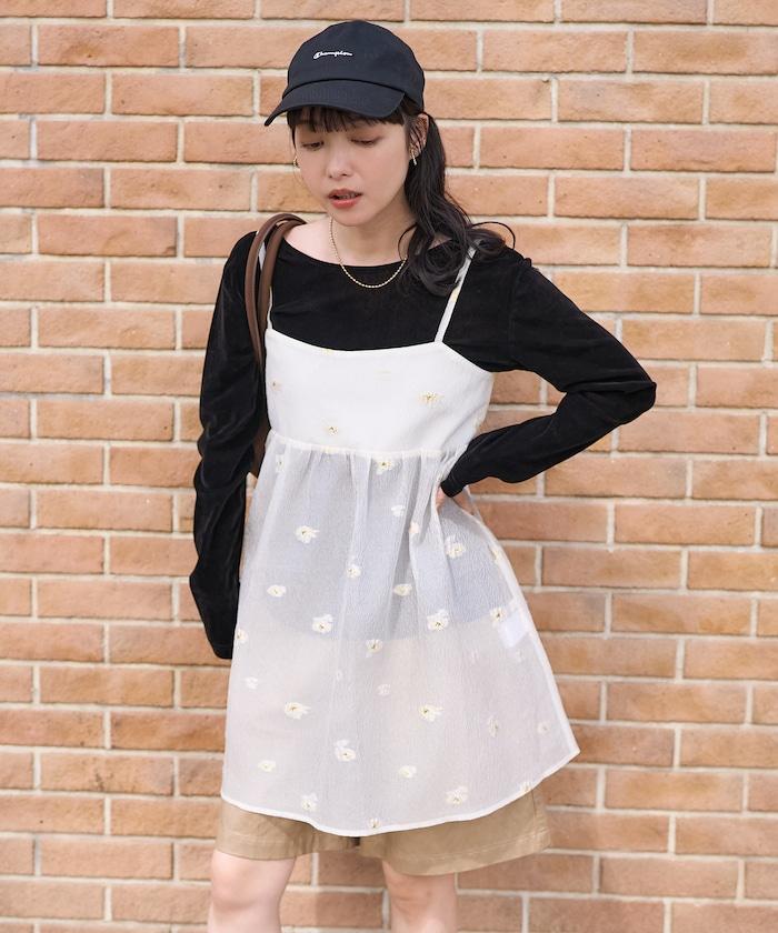 透視提花吊帶迷你連衣裙