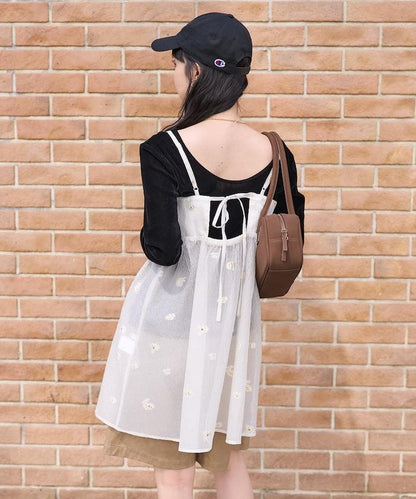 透視提花吊帶迷你連衣裙