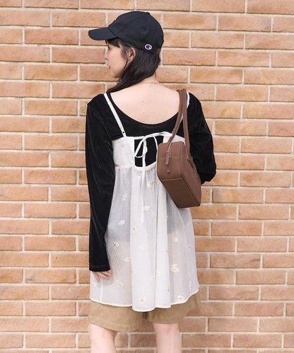 透視提花吊帶迷你連衣裙